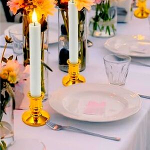 Wecolor flameless taper candles Elegant white and Gold 6 pack.